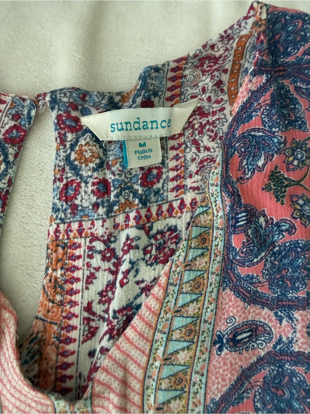 SUNDANCE Blue White and Black Boho Peasant Cottagecore Prairie Midi Dress M E05 - Picture 2 of 5